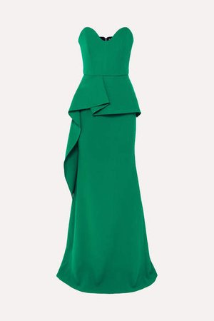 Strapless Wool-crepe Peplum Gown - Emerald