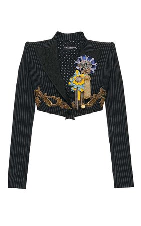Dolce & Gabbana Pinstripe Embroidered Cropped Jacket