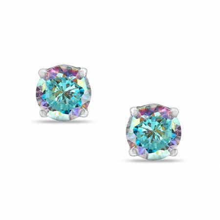 Iridescent Cubic Zirconia Stud Earrings In Sterling Silver