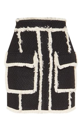 Black Contrast Trim Tweed Mini Skirt | Skirts | PrettyLittleThing