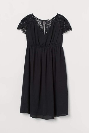 MAMA Dress with Lace Yoke - Black