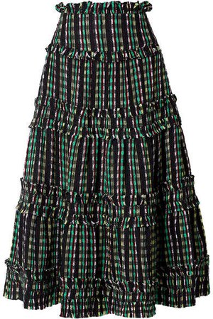 Tiered Tweed Maxi Skirt - Black