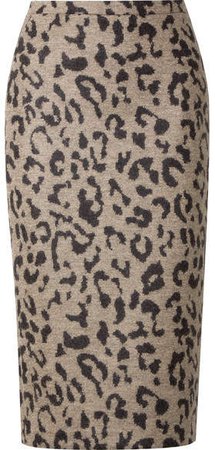 Leopard-print Wool Midi Skirt - Beige