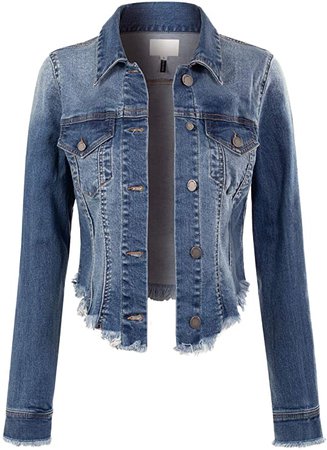 Design by Olivia Women's Long Sleeve Cropped Raw Denim Jean Jacket at Amazon Women's Coats Shop