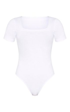 White Cotton Square Neck Bodysuit | Tops | PrettyLittleThing