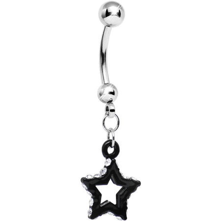 silver black star belly ring