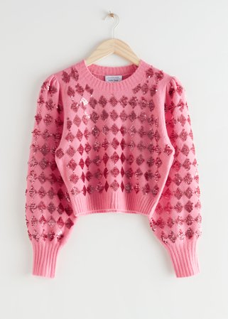 Sparkling Harlequin Puff Sleeve Sweater - Pink Harlequin - Sweaters - & Other Stories