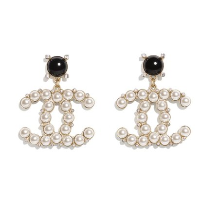 chanel black and pearl earrings