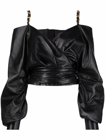 Shop Balmain chain-strap leather blouse with Express Delivery - FARFETCH