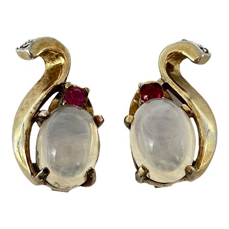 Trifari 1940s Swirling Cabochon Earrings for Crown Collection. - The Jewelry Stylist