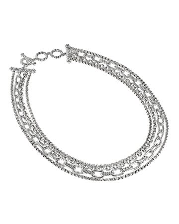 David Yurman 4-Row Silver Mixed Chain Bib Necklace