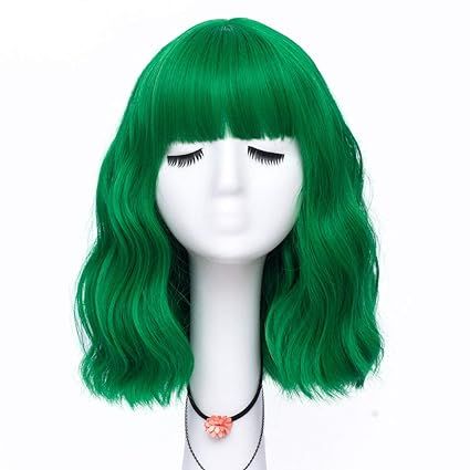 Amazon.com: LABEAUTÉ Green Wig Short Bob Wavy Wig with Air Bangs for Women, St.Patrick's Day Wig Heat Resistance Shoulder Length Curled Wigs for Daily Use, Cosplay and Theme Parties- 14inch, Mint Green : Clothing, Shoes & Jewelry