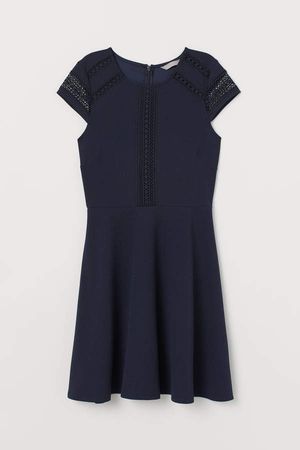 Dress with Lace Inserts - Blue