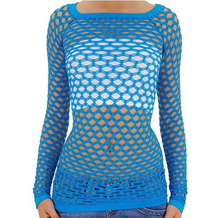 TD Collections Women's Elastic Nylon-Spandex Long Sleeve Fishnet Layer Blouse Top (One Size (S.M. L), Turquoise) at Amazon Women’s Clothing store