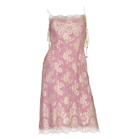 Dolce and Gabbana Silk and Lace Dress with Laceup Details For Sale at 1stdibs