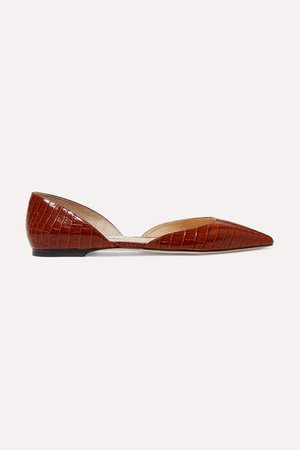 Esther Croc-effect Leather Ballet Flats - Brown