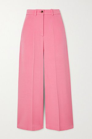 Cropped Woven Wide-leg Pants - Pink