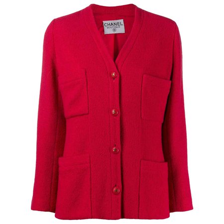 Chanel Red Strawberry Boucle Tweed Jacket For Sale at 1stDibs