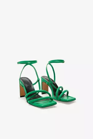 Green Square Toe Strappy Narrow Heels - Valerie Sandals | Marcella