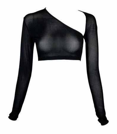 1990's Jean Paul Gaultier Sheer Black Plunging Asymmetrical Crop | My Haute Wardrobe
