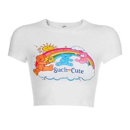 White Such Cute Rainbow Care Bear Crop Top T-Shirt | Kawaii Babe