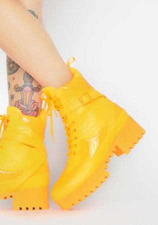 Ankle Front Lace Up Neon Boots | Dolls Kill