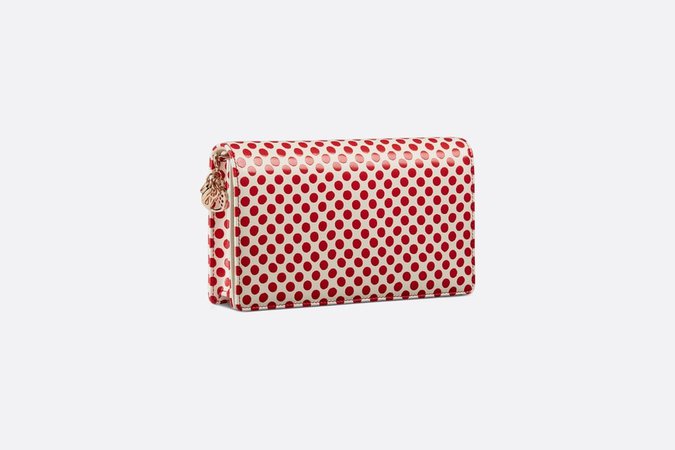 Lady Dior Dioramour Pouch White and Red Calfskin with Dior Dots Motif - Bags - Women's Fashion | DIOR