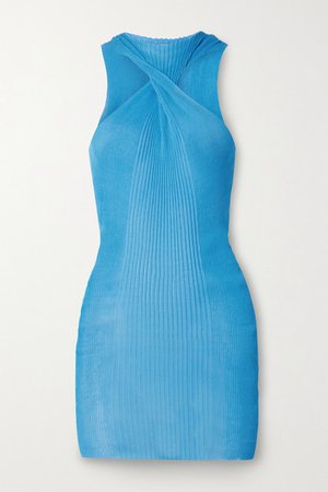 Twist-front Ribbed Cotton And Silk-blend Tank - Azure