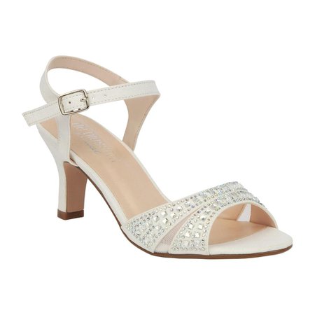 Low Heel Wide Width Bridal Sandal with Rhinestones-White