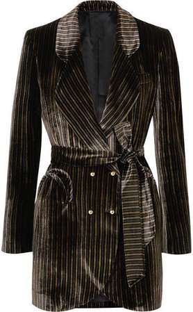 Blazé Milano - Sunshine Belted Striped Velvet Mini Dress - Black