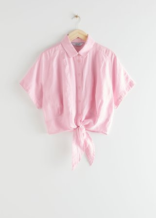 Front Tie Linen Blouse - Pink - Blouses - & Other Stories