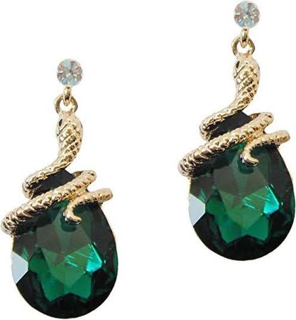 green gold snake earrings