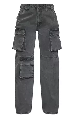 Grey Acid Wash Baggy Wide Leg Cargo Pocket Jeans | PrettyLittleThing USA