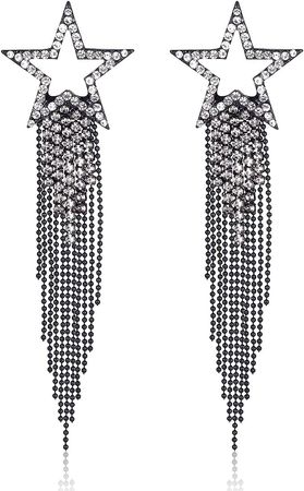 Amazon.com: Women’s Tassel Earrings Star Ear Stud Pave Crystal Dangle Earrings Boho Waterfall Beaded Fringe Drop Earring (black): Clothing, Shoes & Jewelry