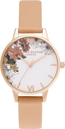 Floral Shimmer Faux Leather Strap Watch, 30mm