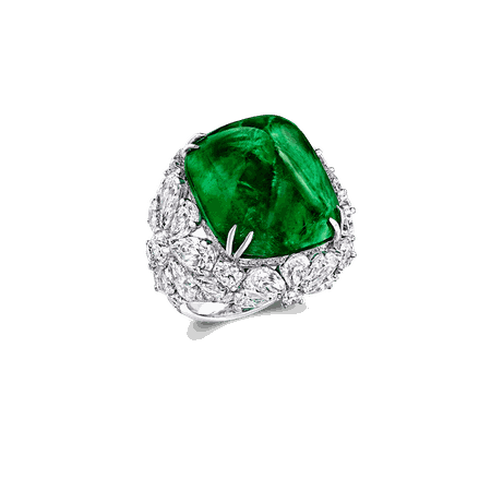 Cabochon Colombian Emerald and Diamond Ring, 35.90 ct cabochon Colombian emerald | Graff