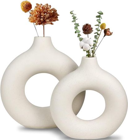 Amazon.com: White Ceramic Vase, Modern Vase for Minimalist Decor, Hollow Round Matte Pampas Flower Vases for Boho Home Wedding Party Room Dinner Table Shelf Decor (2pcs) : Home & Kitchen