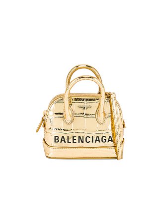 Balenciaga Mini Ville Top Handle Bag in Gold & Black | FWRD