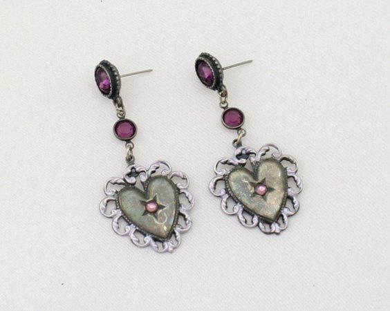 Vintage 80s Dangling Lavender Purple Glass Victorian Revival Heart Post Earrings | Etsy