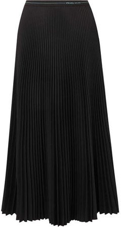 Pleated Twill Midi Skirt - Black