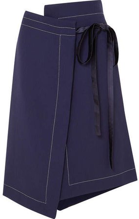 Asymmetric Wool Wrap Skirt - Navy