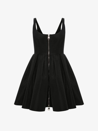 Zip Detail Polyfaille Mini Dress in Black | Alexander McQueen US
