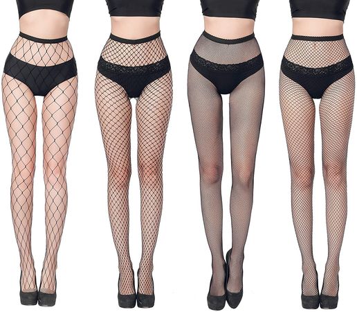 GARTOL High Waisted Fishnet Tights Stockings Women, 4 Pairs High Waist Sheer Fishnets Pantyhose (Black, One Size)
