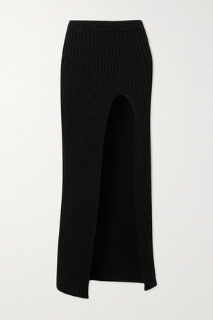 Ribbed Wool Maxi Skirt - Black