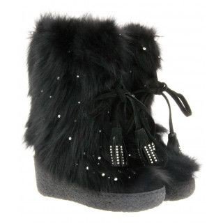 Goth gothic fluffy black moon boots bow