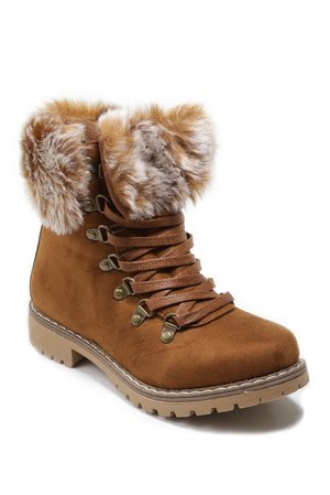 Catherine Catherine Malandrino | Hershey Faux Fur Cuff Lace-Up Boot | Nordstrom Rack