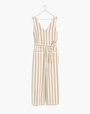 Striped Pull-On Jumpsuit white