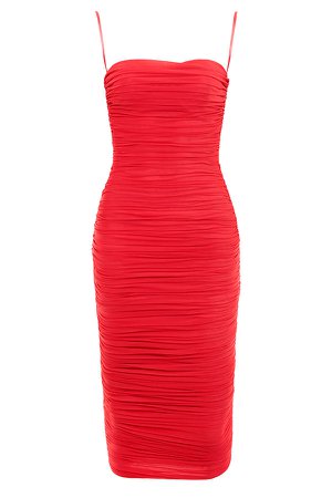 Clothing : Bodycon Dresses : 'Sirene' Red Gathered Organza Mesh Dress