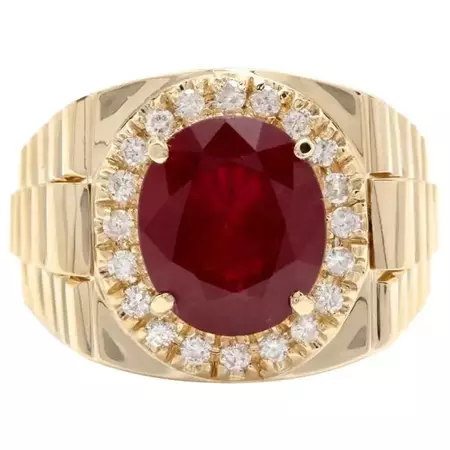 10.70 Carat Natural Diamond and Ruby 14 Karat Solid Yellow Gold Men's Ring For Sale at 1stDibs | ruby gold mens ring, mens ruby rings 14k gold, mens gold and ruby ring