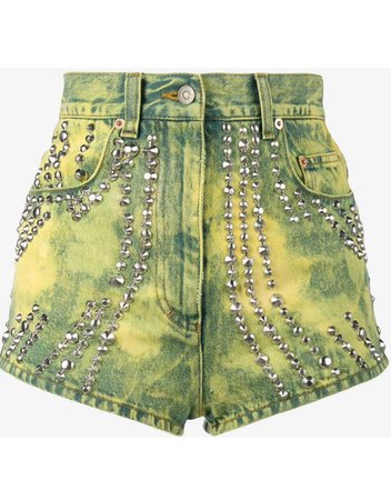 green yellow shorts with sequin crystals
